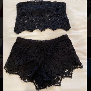 Express women’s crochet crop top and shorts set